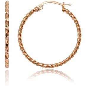 Hoops & Loops 925 Sterling Silver Twist Rope Round Hoop Earrings for Women Teen Girls, 15mm 20mm 25mm 30mm 35mm Silver, Yellow Gold, Rose Gold