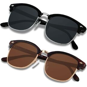 ANDWOOD Polarized Sunglasses for Men Women UV Protection Semi Rimless Sun glasses Classic Half Frame