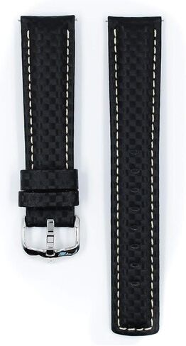 حزام ساعة هيرش من الجلد الكربوني - مقاوم للماء - 18 مم، 20 مم، 22 مم، 24 مم - الطول - عرض المرفق/الإبزيم - حزام ساعة سريع الفك in Kuwait