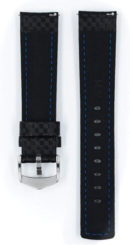 حزام ساعة هيرش من الجلد الكربوني - مقاوم للماء - 18 مم، 20 مم، 22 مم، 24 مم - الطول - عرض المرفق/الإبزيم - حزام ساعة سريع الفك in Kuwait