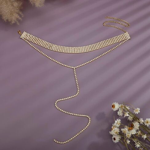 Statement Women Crystal Beads Gold Choker Y Chain Long Necklace Nightclub Party Jewelry in Kuwait