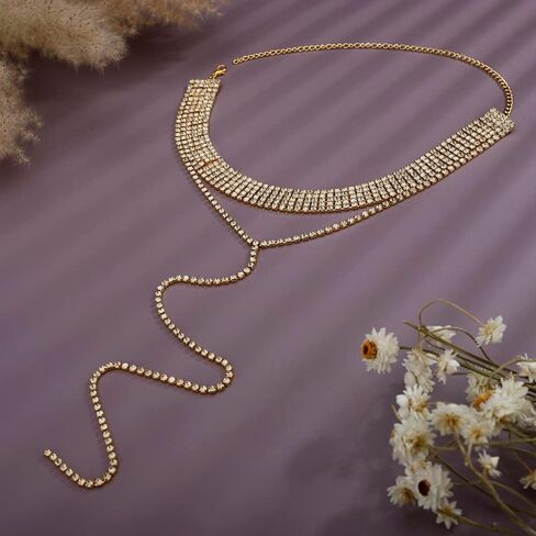 Statement Women Crystal Beads Gold Choker Y Chain Long Necklace Nightclub Party Jewelry in Kuwait