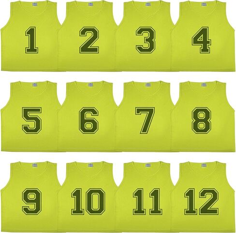Athllete DURAMESH Set of 24 Scrimmage Vest/Pinnies/Team Practice Jerseys with Free Carry Bag (1-12 Neon Yellow Numbered+13-24 Red Numbered). Suitable for Teen/Adult in Kuwait
