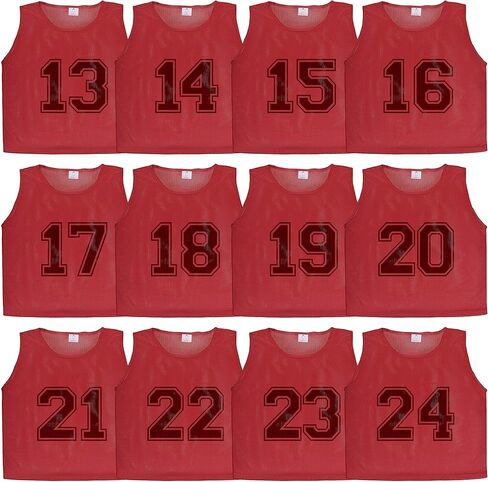 Athllete DURAMESH Set of 24 Scrimmage Vest/Pinnies/Team Practice Jerseys with Free Carry Bag (1-12 Neon Yellow Numbered+13-24 Red Numbered). Suitable for Teen/Adult in Kuwait