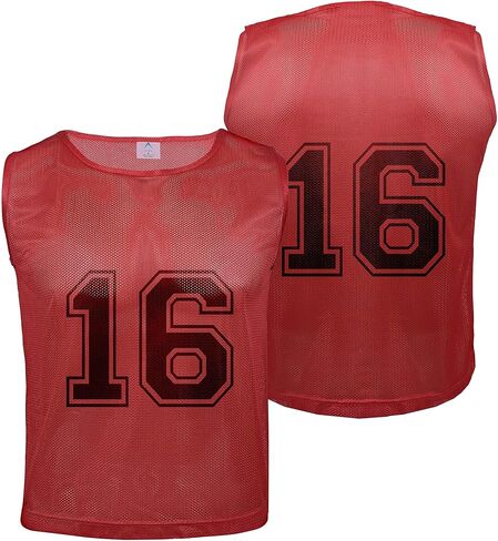 Athllete DURAMESH Set of 24 Scrimmage Vest/Pinnies/Team Practice Jerseys with Free Carry Bag (1-12 Neon Yellow Numbered+13-24 Red Numbered). Suitable for Teen/Adult in Kuwait