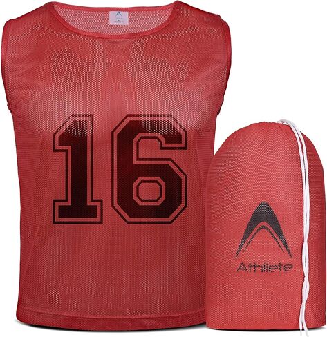 Athllete DURAMESH Set of 24 Scrimmage Vest/Pinnies/Team Practice Jerseys with Free Carry Bag (1-12 Neon Yellow Numbered+13-24 Red Numbered). Suitable for Teen/Adult in Kuwait