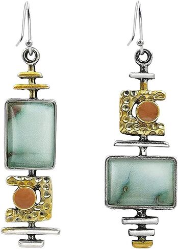 Green Handmade Boho Natural Gemstone Charm Earrings Gold Stone Bead Drop Dangle Earrings for Women in Saudi Arabia