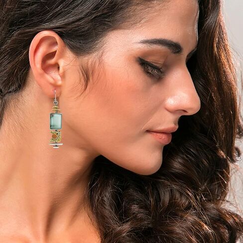 Green Handmade Boho Natural Gemstone Charm Earrings Gold Stone Bead Drop Dangle Earrings for Women in Saudi Arabia