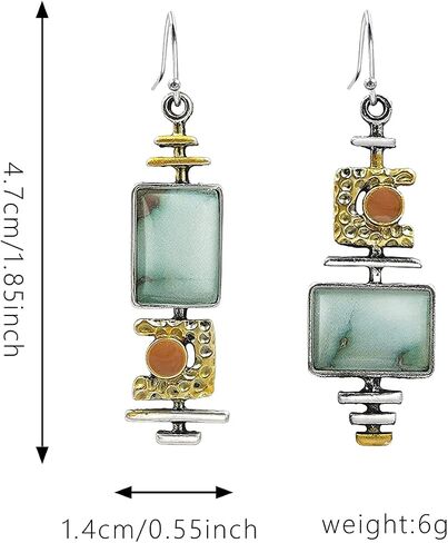 Green Handmade Boho Natural Gemstone Charm Earrings Gold Stone Bead Drop Dangle Earrings for Women in Saudi Arabia