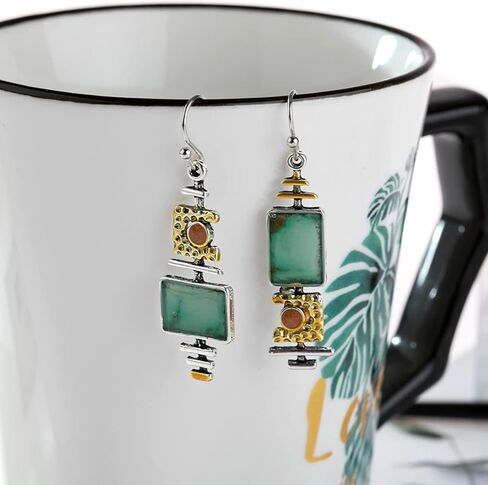 Green Handmade Boho Natural Gemstone Charm Earrings Gold Stone Bead Drop Dangle Earrings for Women in Saudi Arabia