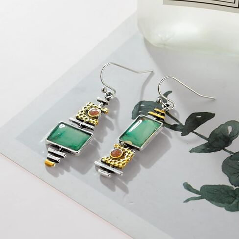 Green Handmade Boho Natural Gemstone Charm Earrings Gold Stone Bead Drop Dangle Earrings for Women in Saudi Arabia
