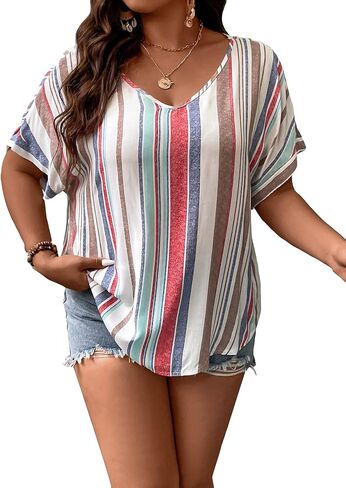 بلوزة صيفية نسائية من SOLY HUX بمقاس كبير ورقبة على شكل حرف V وأكمام قصيرة in Kuwait