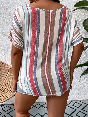 بلوزة صيفية نسائية من SOLY HUX بمقاس كبير ورقبة على شكل حرف V وأكمام قصيرة in Kuwait