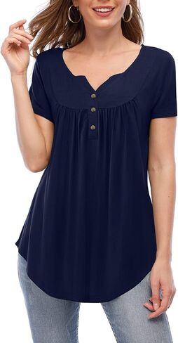 Beauhuty Womens Tops Floral V Neck Casual Blouses Short/Long Sleeve Shirts Button Up Tunic in Saudi Arabia