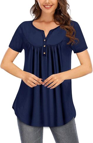 Beauhuty Womens Tops Floral V Neck Casual Blouses Short/Long Sleeve Shirts Button Up Tunic in Saudi Arabia