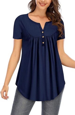 Beauhuty Womens Tops Floral V Neck Casual Blouses Short/Long Sleeve Shirts Button Up Tunic in Saudi Arabia