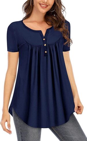Beauhuty Womens Tops Floral V Neck Casual Blouses Short/Long Sleeve Shirts Button Up Tunic in Saudi Arabia