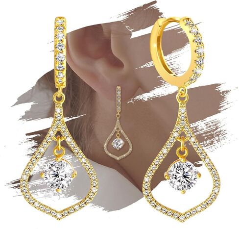 أقراط هوب للنساء العصرية - أقراط حلقية من الفضة الإسترليني مع قطرة متدلية لا تسبب الحساسية مع سحر مكعب زركونيا أقراط هوجي عصرية للآذان الحساسة هدية للفتيات والسيدات in Kuwait