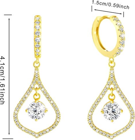 أقراط هوب للنساء العصرية - أقراط حلقية من الفضة الإسترليني مع قطرة متدلية لا تسبب الحساسية مع سحر مكعب زركونيا أقراط هوجي عصرية للآذان الحساسة هدية للفتيات والسيدات in Kuwait