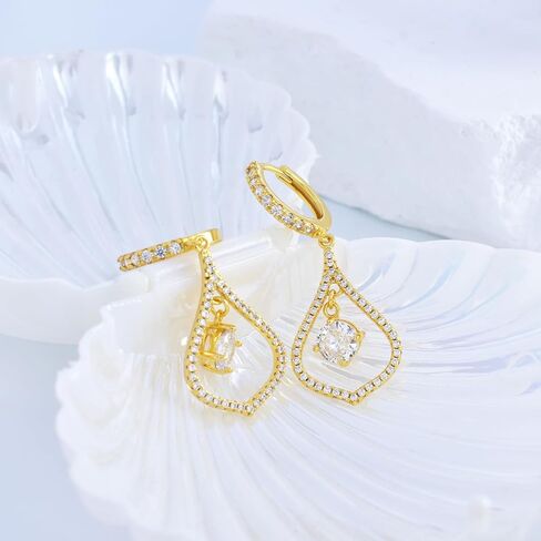 أقراط هوب للنساء العصرية - أقراط حلقية من الفضة الإسترليني مع قطرة متدلية لا تسبب الحساسية مع سحر مكعب زركونيا أقراط هوجي عصرية للآذان الحساسة هدية للفتيات والسيدات in Kuwait