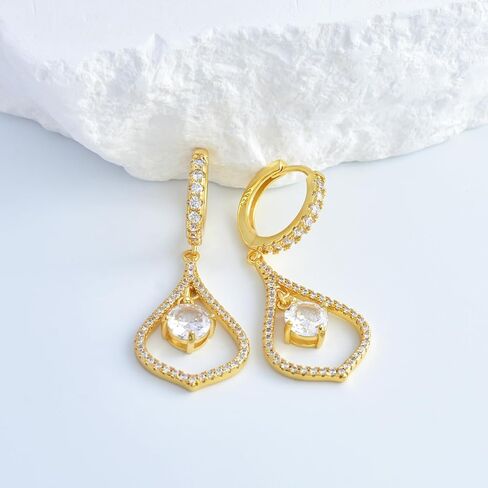 أقراط هوب للنساء العصرية - أقراط حلقية من الفضة الإسترليني مع قطرة متدلية لا تسبب الحساسية مع سحر مكعب زركونيا أقراط هوجي عصرية للآذان الحساسة هدية للفتيات والسيدات in Kuwait