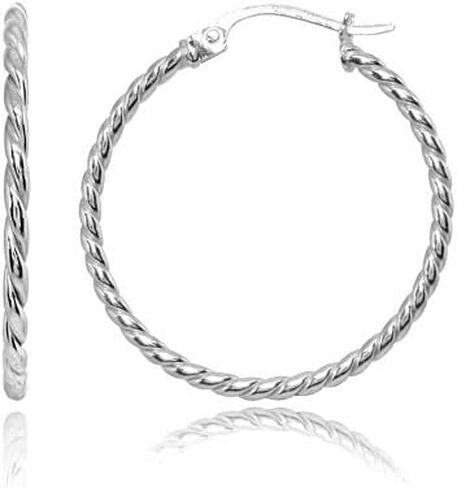Hoops & Loops 925 Sterling Silver Twist Rope Round Hoop Earrings for Women Teen Girls, 15mm 20mm 25mm 30mm 35mm Silver, Yellow Gold, Rose Gold in Kuwait