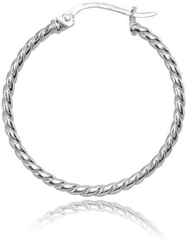 Hoops & Loops 925 Sterling Silver Twist Rope Round Hoop Earrings for Women Teen Girls, 15mm 20mm 25mm 30mm 35mm Silver, Yellow Gold, Rose Gold in Kuwait
