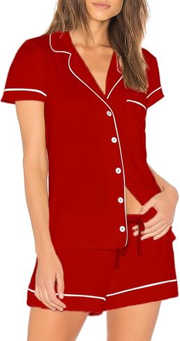 طقم بيجامات قطنية للسيدات من TAIPOVE مكون من قطعتين بأكمام قصيرة وأزرار سفلية ناعمة ومريحة ملابس نوم كلاسيكية in Kuwait