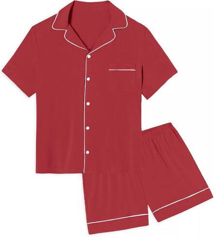 طقم بيجامات قطنية للسيدات من TAIPOVE مكون من قطعتين بأكمام قصيرة وأزرار سفلية ناعمة ومريحة ملابس نوم كلاسيكية in Kuwait