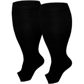 LEOSTEP Plus Size Open Toes Compression Socks for Men & Women, Wide Calf Toeless Stockings Support for Circulation
