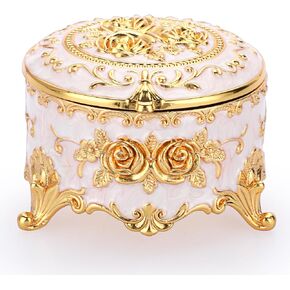 Hipiwe Antique Metal Jewelry Box Ring Earring Treasure Chest Case Small Trinket Box Round Jewelry Display Box Necklace Organizer Wedding Birthday Gift Home Decor, 3x3x2.4 inch