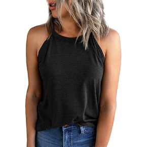 Smile Fish Women Loose Fitting Crew High Neck Tank Tops Sleeveless Shirt