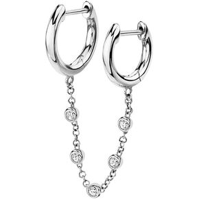 Double Hoops CZ Chain Drop Dangle Cartilage Cuff Small Hoop Earrings for Women Teen Girls 925 Sterling Silver Punk Unique Personalized Hypoallergenic Beads Climber Crawler Two Holes Earrings Bff 1pc in Kuwait