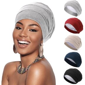 5 Pieces Satin Sleep Cap Soft Fabric Cap Beanie Bonnet Hat Headscarf Head Wrap Light Satin Inner Head Cap for Women