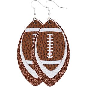 Colorful Layered Football Dangle Earrings Glitter Sports Lover Leather Earrings for Women Girls Jewelry