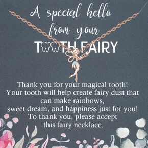 PLITI Tooth Fairy Necklace For Girls Dental Assistant Jewelry Fairy Wings Birthstone Necklace Little Girls Birthday Gift