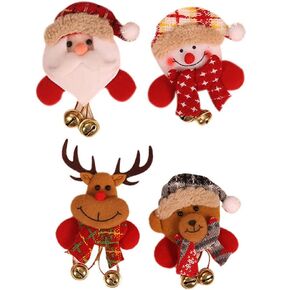 4 PCS Luminous Christmas Brooches Pin LED Glowing Badges Light Up Cute Brooch Jingle Bell Santa Claus Elk Deer Snowman Bear Red Theme Color Light Brooch Pins Lovely Accessories for Girls Women Boys Christmas Holiday Party Corsage Hat Suit Decor Gifts for  in Saudi Arabia