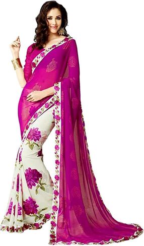 MAHEK Indian Women's Saree New Fancy All Over Flower Prints Georgette Saree with Border & Blouse Piece in Saudi Arabia