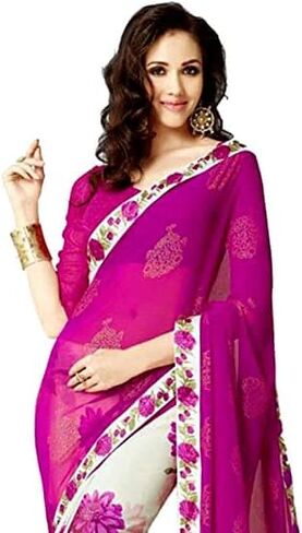 MAHEK Indian Women's Saree New Fancy All Over Flower Prints Georgette Saree with Border & Blouse Piece in Saudi Arabia