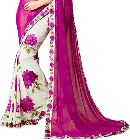 MAHEK Indian Women's Saree New Fancy All Over Flower Prints Georgette Saree with Border & Blouse Piece in Saudi Arabia