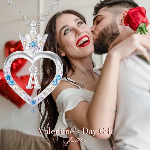 TOUPOP Christmas Gifts for Teen Girls Sterling Silver Heart Princess Crown Initial A to Z Letter Pendant Necklace for Women Girls Daughter Jewelry Birthday Anniversary Christmas Gifts in Saudi Arabia