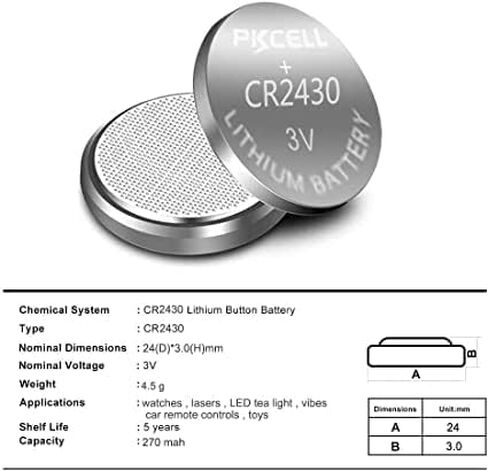 PKCELL CR2430 3V Lithium Battery,2 Pack Button Cell Coin Battery,3 Volt Watch Battery Lithium Battery in Saudi Arabia