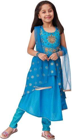 Girls Salwar Suit With Neck Embroidery Work | Readymade Indian Kids Ethnic Salwar Suit in Kuwait