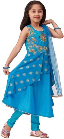 Girls Salwar Suit With Neck Embroidery Work | Readymade Indian Kids Ethnic Salwar Suit in Kuwait