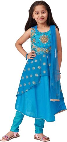 Girls Salwar Suit With Neck Embroidery Work | Readymade Indian Kids Ethnic Salwar Suit in Kuwait