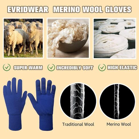 قفازات Evridwear للرجال والنساء من صوف ميرينو ببطانة دافئة بأربعة مقاسات وألوان in Kuwait