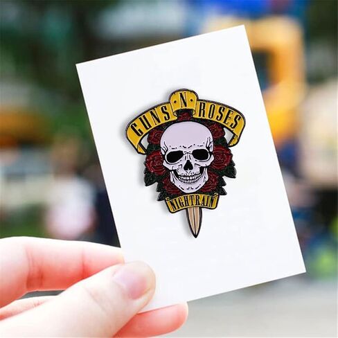 دبابيس بروش بتصميم قطار ليلي بتصميم مسدسات وورود بتصميم جمجمة، شعار فرقة روك باند، دبابيس هدايا ابداعية للمجوهرات والاكسسوارات والجاكيتات والقبعات، هدايا مجوهرات، معدن، بدون احجار كريمة, معدن, بدون in Kuwait