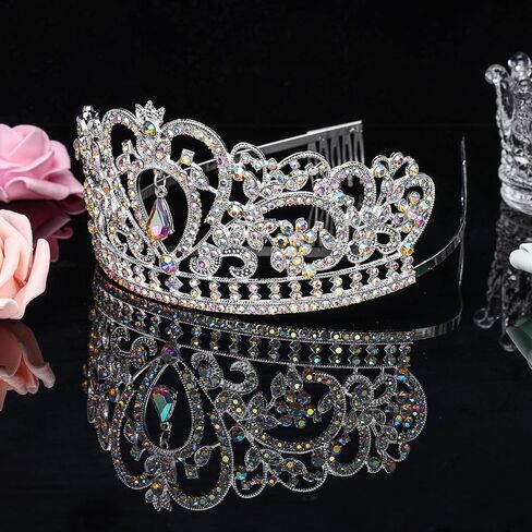 تيجان وتيجان كريستال فضي من Makone مع مشط للفتيات والنساء، إكسسوارات شعر الأميرة تاج الملكة وأعياد الميلاد وأعياد الميلاد وحفلات الهالوين وحفلات الزفاف وهدايا عيد الحب (نمط-6) in Kuwait