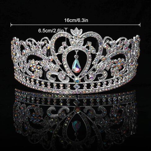 تيجان وتيجان كريستال فضي من Makone مع مشط للفتيات والنساء، إكسسوارات شعر الأميرة تاج الملكة وأعياد الميلاد وأعياد الميلاد وحفلات الهالوين وحفلات الزفاف وهدايا عيد الحب (نمط-6) in Kuwait