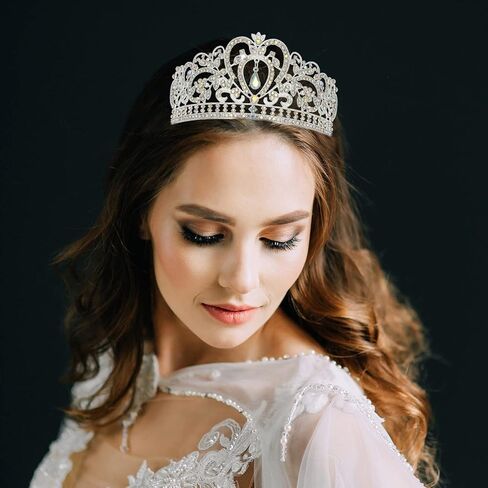 تيجان وتيجان كريستال فضي من Makone مع مشط للفتيات والنساء، إكسسوارات شعر الأميرة تاج الملكة وأعياد الميلاد وأعياد الميلاد وحفلات الهالوين وحفلات الزفاف وهدايا عيد الحب (نمط-6) in Kuwait